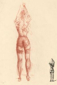 Peter Collins ARCA - c.1970s Sanguine, Model Undressing
