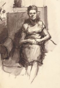 Peter Collins ARCA - c.1970s Pen and Ink Drawing, Seated Woman in an Interior