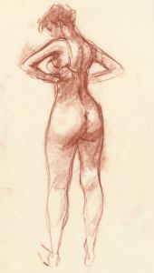 Peter Collins ARCA - c.1970s Sanguine, Nude Undressing