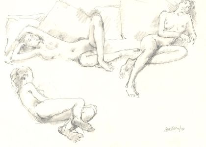 Peter Collins ARCA - 1990 Graphite Drawing, Female Nude Studies