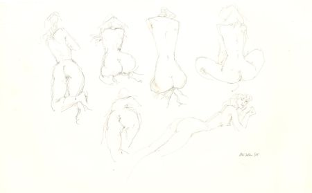 Peter Collins ARCA - Signed 1988 Graphite Drawing, Studies of a Female Nude