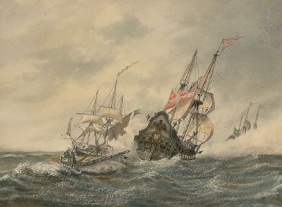 Very Fine 19th Century Watercolour - Naval Battle Scene