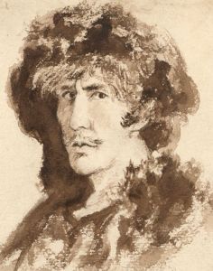 Sepia 19th Century Watercolour - Portrait of Henry Irving