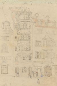 Attributed to John Ruskin (1819-1900) - Graphite Drawing, Busy Street Scene