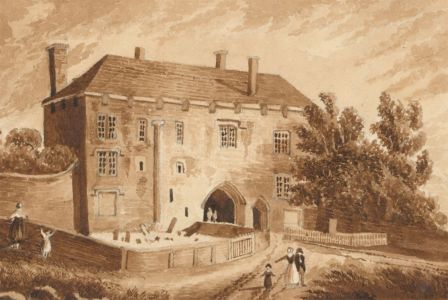Miniature 19th Century Watercolour - Figures Outside a Grand House
