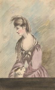 19th Century Watercolour - Woman and Dog