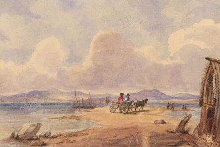 Miniature 19th Century Watercolour - Horse Drawn Cart on a Sandbank