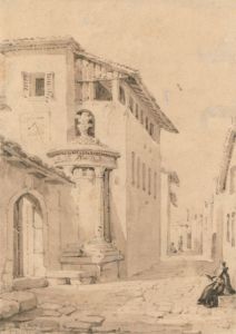 Fine Miniature 19th Century Watercolour - Woman Sitting in an Italian Street