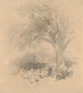 19th Century Graphite Drawing - Figure Preaching to Follows Under a Tree