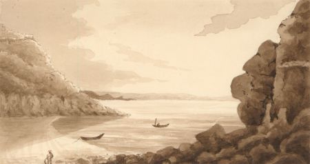 Pair of 19th Century Watercolours - Sepia Lake Landscapes