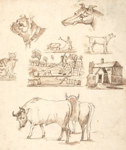 Set of 5 19th Century - Pen and Ink and Graphite Drawings of Animals and People