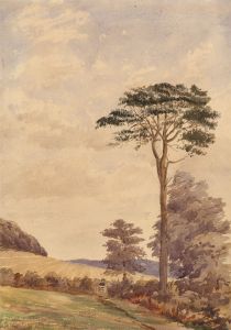 19th Century Watercolour - Landscape with Figure Behind Gate