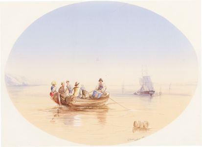 E. Shaw - Signed 1857 Watercolour, Seascape with Figures
