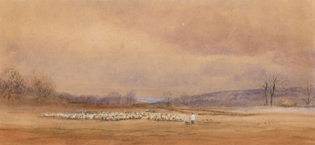 Eliza Westlake - 19th Century Watercolour, Shepherd and Flock at Oaklands