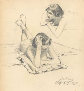 William Robert Hay - Signed 1915 Graphite Drawing, Nude Lying on Front