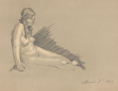 William Robert Hay - Signed 1915 Graphite Drawing, Female Nude