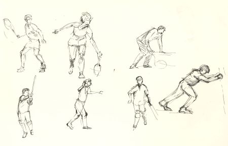 Ronald Birch - A Pair circa 1970s Pen and Ink Drawing, Athletic Studies