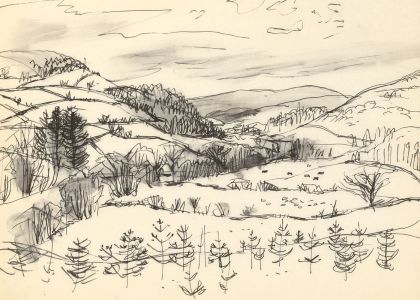 Paul Sharp ARCA RWS - Four Mid 20th Century Pen and Ink Drawings, Landscapes