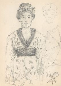 George Willoughby Maynard (1843-1923) - 1873 Graphite Drawing, Japanese Woman