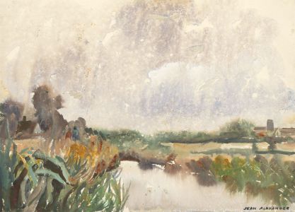 Jean Dryden Alexander (1911-1994) - Signed Gouache, Figures by a River