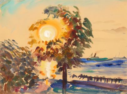 Jean Dryden Alexander (1911-1994) - Signed Gouache, Coastal Sunset