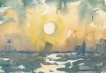 Jean Dryden Alexander (1911-1994) - Watercolour, Seascape with Sunset