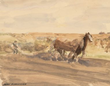 Jean Dryden Alexander (1911-1994) - Signed 1929 Watercolour, Horses Ploughing