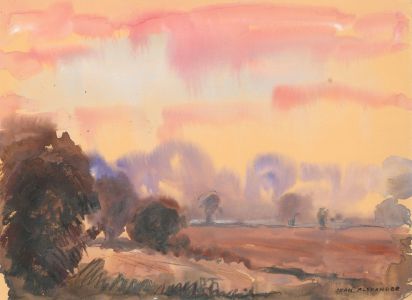 Jean Dryden Alexander (1911-1994) - Signed 1986 Watercolour, Sunset Landscape