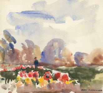 Jean Dryden Alexander (1911-1994) - Signed Watercolour, Poppy Field and Figure
