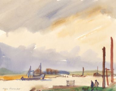 Jean Dryden Alexander (1911-1994) - 20th Century Gouache, Figures in a Landscape
