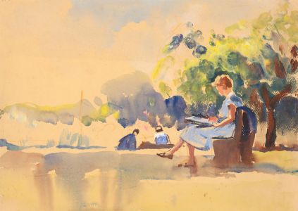 Jean Dryden Alexander (1911-1994) -  Watercolour, Lady in Park, Brentwood