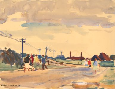 Jean Dryden Alexander (1911-1994) - 1963 Gouache, Town Scene with Figures