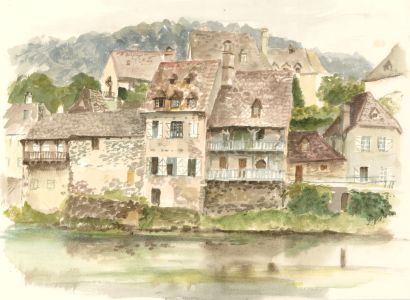 Glyn Morgan (1926-2015) - Watercolour, River Town Scene