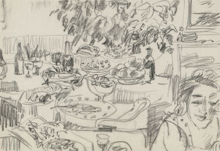 Glyn Morgan (1926-2015) - Graphite Drawing, Interior Restaurant Scene