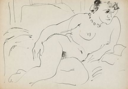 Glyn Morgan (1926-2015) - Pen and Ink Drawing, Female Nude in Interior