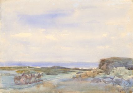 H. Hugo - Late 19th Century Watercolour, Coastal Landscape with Horse and Cart