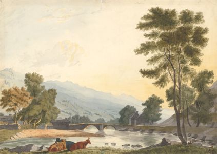 English School 19th Century Watercolour - Cattle in a River Landscape