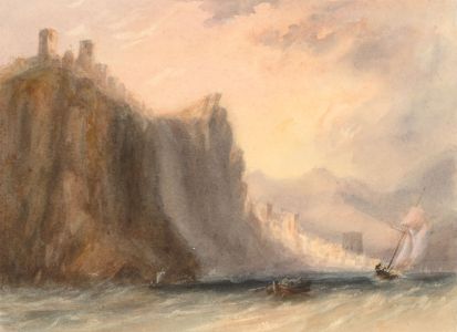 Fine Mid 19th Century Watercolour - Rough Seas with Ships and Cliffs