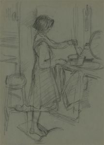 Maurice Feild (1905-1988) - Mid 20th Century Charcoal Drawing, In the Kitchen