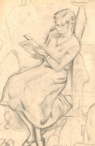Maurice Feild (1905-1988) - Graphite Drawing, Woman Reading in an Interior