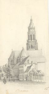 Five Dutch School 19th Century Graphite Drawings - Church Views