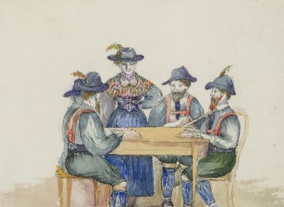 Early 20th Century Pen and Ink Drawing - Dutch Figures Round a Table