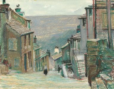 Fine Mid 20th Century Pastel - Figures on a Steep Hill