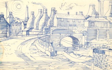 Paul Sharp ARCA RWS - Nine 20th Century Pen Drawings, Pottery Factories