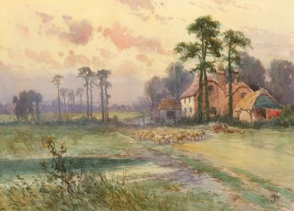 Sidney Yates Johnson (fl. 1890-1926) - Signed Watercolour, Shepherd and Flock