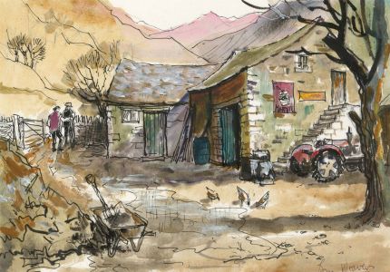 Brian Weaver - Bristol Savages 2016 Pen and Ink Drawing, Farm in the Mountains