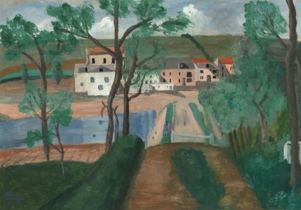 Crone - Signed 1966 Gouache, Rural Town