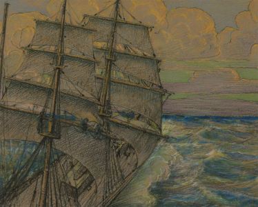 Chris Humphrey RBA - Signed Mid 20th Century Pastel, Ship on Rough Seas