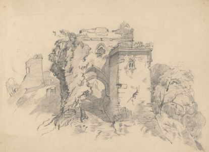19th Century Graphite Drawing - City Gateway Ruin
