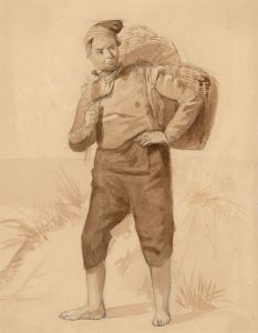 Jean Jacques Haakman - Late 19th Century Watercolour, Man Carrying Basket